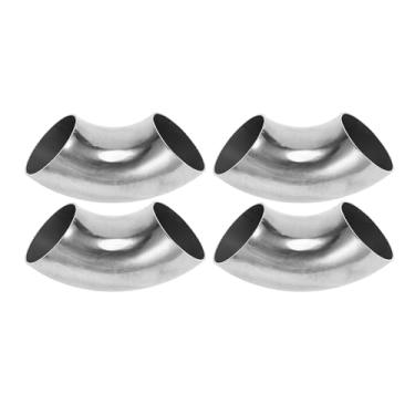 Imagem de Motoforti 4 peças 90 graus mandril curva cotovelo carro modificado tubo de escape tubulação 5.1 cm espessura OD 1,2 mm/18GA 51x135x1,2 mm 304 aço inoxidável tom prata