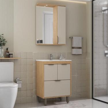 Imagem de Gabinete de Banheiro com Cuba e Espelheira com LED 59cm Multimóveis CR10141