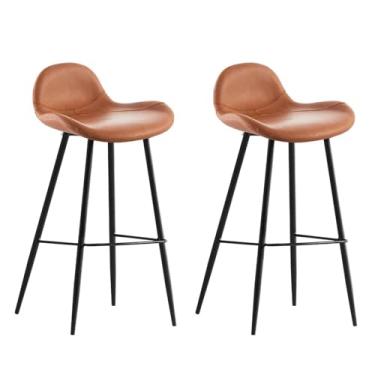 Imagem de Lzyjckh Conjunto de 2 cadeiras de bar, Bancos de balcão modernos Bancos de bar de altura de balcão Banco de bar de café da manhã para balcão de cozinha e sala de jantar,Orange,65 cm high