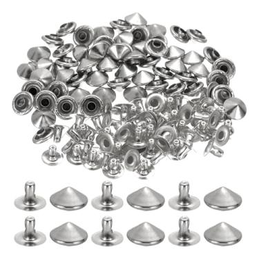 Imagem de PATIKIL Rebites de ponta de 9 mm, 100 conjuntos de tachas quadradas, rebites punk rápidos, decoração de artesanato em couro para pregos, roupas, cintos, bolsas, sapatos, tom prateado