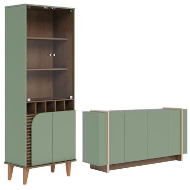 Imagem de Cristaleira Jurerê E Aparador Buffet Para Sala Copacabana Hortelã Amendôa - Colibri