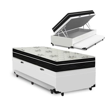 Imagem de Cama Box Baú e Auxiliar Solteiro + Colchão Molas - Ortobom - Physical Nanolastic - 88x188x65cm