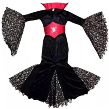 Imagem de Vestido de Vampira Infantil, Fantasia Halloween, Preto e Vermelho com Detalhes em Renda (G)