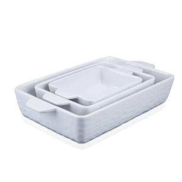 Imagem de Conjunto de 3 assadeiras de cerâmica, caçarola retangular para forno com alças, conjunto de utensílios de cozinha de cerâmica, assadeiras profundas de lasanha para cozinhar, cozinha, jantar de bolo