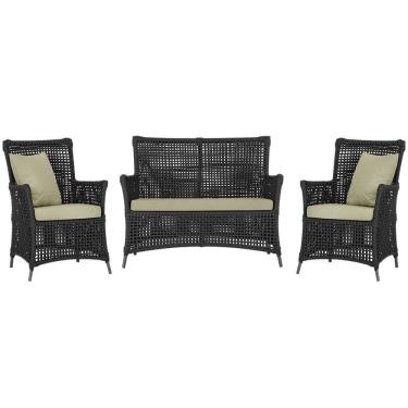 Imagem de Jogo Sofá e 2 Poltronas de Área Igapó Alumínio Pintura Preta Corda Náutica Estofado 7 Trama