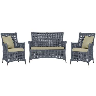 Imagem de Jogo Sofá e 2 Poltronas de Área Igapó Alumínio Pintura Marrom Corda Náutica Estofado 7 Trama