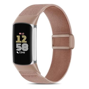 Imagem de EverAct Pulseira magnética elástica de nylon compatível com Fitbit Charge 6/Fitbit Charge 5, pulseira esportiva ajustável de tecido elástico para smartwatch Charge 5/6, feminino e masculino