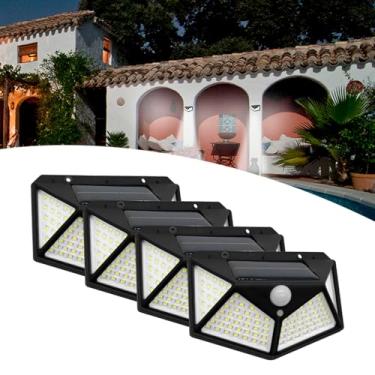 Imagem de Kit 4 Luminária Parede Solar 100 Leds Luz Balizador Jardim