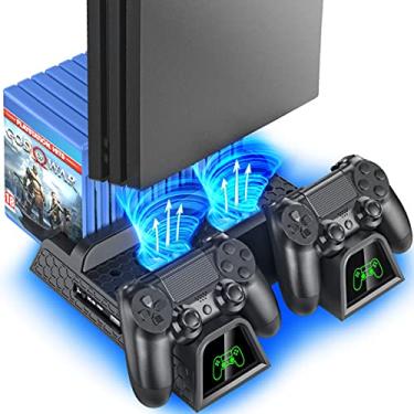 Imagem de OIVO PS4 Stand for PlayStation 4 Accessory Kits, Cooling Fan Station for PS4 Slim/Pro/PlayStation 4 Consoles, Pro Vertical Stand with Dual Controller EXT Port Charger Dock Station & 12 Game Slots