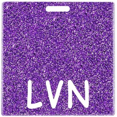 Imagem de Abamilaka Carretel de crachá LVN roxo acrílico brilhante porta-crachá amigos cartões de identificação horizontais glitter presentes de enfermeira para mulheres etiquetas de identificação acessórios de