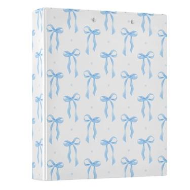 Imagem de Fichários redondos com laço azul, laço de 3 cm, 3 anéis, para escritório, escola, material de trabalho, pasta de arquivos, capacidade de 200 folhas