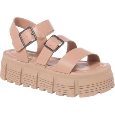 Imagem de Sandália Feminina Plataforma Tratorada, Tiras com Fivelas, Disponível em Preto Bege e Branco (Bege, BR, Adulto, Numérico, 39)