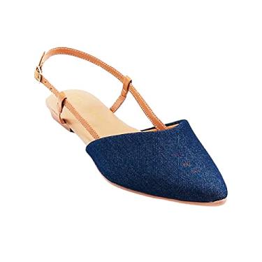 Imagem de Salomé Sapatilha - bico fino - Jeans Marinho Tiras Caramelo Tamanho:40;Cor:Azul