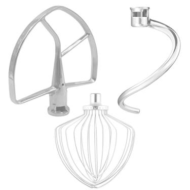 Imagem de Acessórios de batedeira de aço inoxidável de 3 peças para batedeira de cabeça inclinada KitchenAid de 7 litros Inclui batedor de 20 fios, batedor plano, gancho de massa para tigela de batedeira