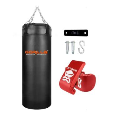 Imagem de Kit Boxe Saco de Pancada Infantil 70cm + Luva Bate Saco Muay thai Criança + Suporte de Teto Gorilla