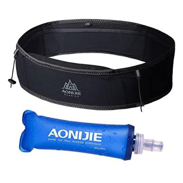 Imagem de AONIJIE Pochete de cinto de corrida com garrafa de água macia de 250 ml para mulheres e homens, bolsa de cintura com absorção de umidade, ótima para maratona, escalada, corrida, ciclismo, para celular de 6,8 polegadas, Preto completo: M/G, Small, Simples