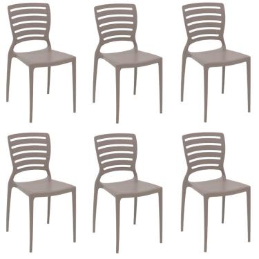 Imagem de Kit 6 Cadeiras Sofia Camurça Tramontina Encosto Vazado Horizontal 92237/310