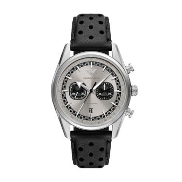 Imagem de Emporio Armani Relógio cronógrafo masculino com pulseira de aço inoxidável ou couro; relógio social masculino, Prata/preto, Racer