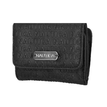 Imagem de Nautica Rower's End Carteira pequena para mulheres, porta-cartão de crédito fino com bloqueio de RFID com bolso para moedas, carteira feminina compacta dobrável com janela para identidade, Logotipo