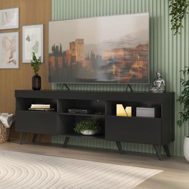 Imagem de Rack Até 65 Polegadas Com Pés Retrô Multimóveis Mp1091 Preto Preto
