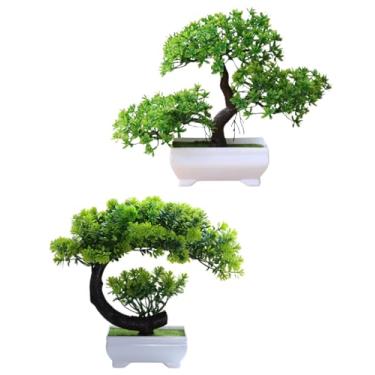 Imagem de Kit 2 Bonsais Artificiais Realista Decorativos, Modelos Nuvem e Dragão, 26x9cm, Vaso Branco. Planta Artificial. MIni Árvore Japonês