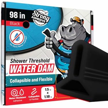 Imagem de Barreira de barragem de água com limite de chuveiro 248 cm - Bloqueador de água de chuveiro dobrável preto - Protetor de chuveiro para box - Tampa de proteção de água para piso - Represa de chuveiro
