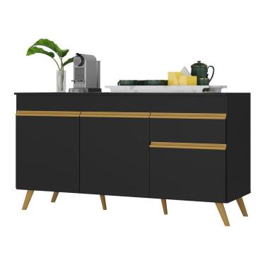 Imagem de Balcão Cozinha Gabinete Pia 150cm 3 Portas 1 Gaveta Veneza Multimóveis V3740 Preto/dourado Preto/dourado