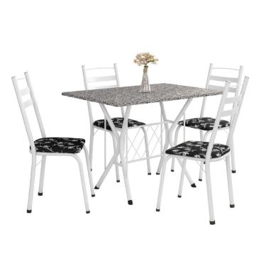 Imagem de Conjunto De Mesa Itália New Com 4 Cadeiras 1,00m Artefamol Branco/granito Branco / Floral Preto