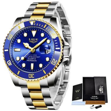 Imagem de Relógio Masculino Lige 10045 à Prova D'água Rosa Ouro Azul