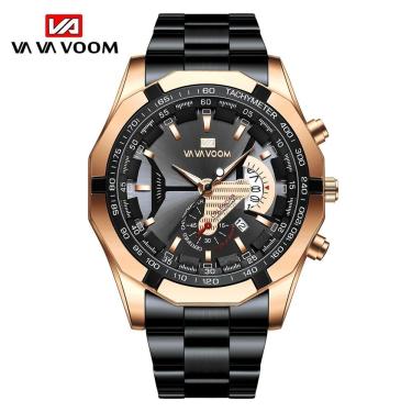 Imagem de Relógio Masculino Va Va Voom Va-238 Aço Inoxidável À Prova D'Água Ouro