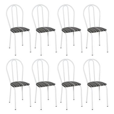 Imagem de Kit 8 Cadeiras De Cozinha Texas Estampado Listrado Pés De Ferro Branco - Pallazio