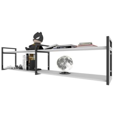 Imagem de Prateleira Industrial Moveis Escritorio Quarto Estante Infantil Plantas Branco Ferro E Madeira