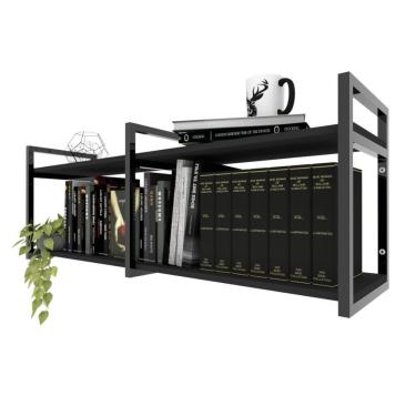 Imagem de Prateleira Industrial Moveis Escritorio Quarto Estante Infantil Livros Preto Ferro E Madeira