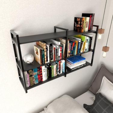 Imagem de Prateleira Industrial Moveis Escritorio Quarto Estante Infantil Livros Preto Ferro E Madeira
