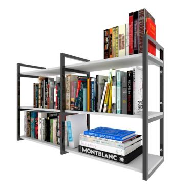 Imagem de Prateleira Industrial Moveis Escritorio Quarto Estante Infantil Livros Branco Ferro E Madeira