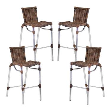 Imagem de 4 Banquetas Alumínio Fortaleza Alta Para Balcão Edícula Cozinha Bar Argila