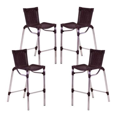 Imagem de 4 Banquetas Alumínio Fortaleza Alta Para Balcão Edícula Cozinha Bar Tabaco