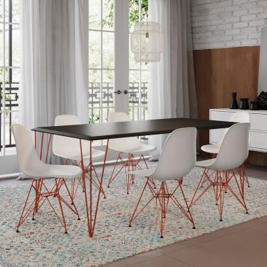 Imagem de Mesa Sala De Jantar Industrial Preta 135X75 Com 6 Cadeiras Bracas De Ferro Cobre