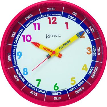 Imagem de Relógio Parede 25cm Herweg Educativo Infantil 6690 Vermelho