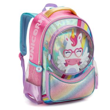 Imagem de Mochila Costas Infantil Feminina Menina Unicórnio Rainbown Arco íris Denlex