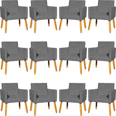 Imagem de Kit 12 Poltronas Decorativa Para Sala Nina Suede Cores Pé Palito 30cm Castanho - Suede