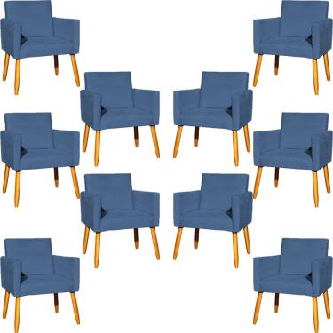 Imagem de Kit 10 Poltronas Decorativa Para Sala Nina Suede Cores Pé Palito 30cm Castanho - Azul-marinho, Suede