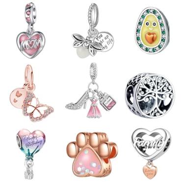 Imagem de 9 peças pingentes europeus de contas para pulseira Pandora, berloques, pulseiras faça você mesmo, colar, joias, presente para aniversário, dia dos namorados, Natal, dia das mães, coração, amor, mãe