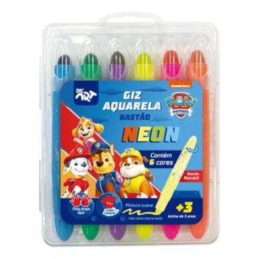 Imagem de Giz De Cera Aquarela Neon Retrátil Patrulha Canina 6 Cores - DAC