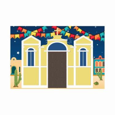 Imagem de Painel de Tecido Sublimado Festa Junina Cenário Cidade Igreja 400x250c