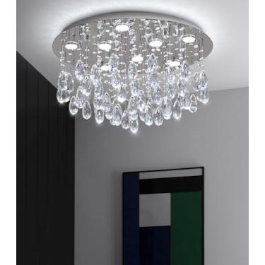 Imagem de cenozo Lustre De Cristal Moderno 23,6" Com Led, Montagem Embutida, Teto Inclinado, Luminária Pendente Tipo Gota Chuva, Iluminação Para Corredor, Sala Jantar, Quarto, Hall Entrada, Lustres Reguláveis