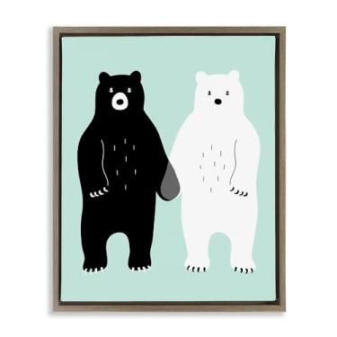 Imagem de Stupell Industries Design de arte de parede em tela flutuante marrom com ursos pretos e brancos de mãos dadas por Andy Westface, 25 x 31