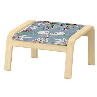 Imagem de Vepping Lude Substituição de capa de poltrona Pattened com forro acolchoado, serve para poltrona IKEA Poäng, 100% algodão, almofada não incluída (azul serenidade, apoio para pés tipo 1)