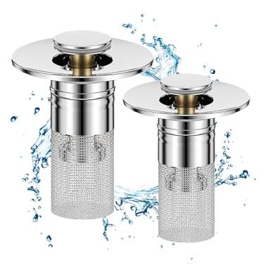 Imagem de TANTASY Tampa De Ralo Para Pia Banheiro, Substituição Universal, Pop-Up Com Filtro Aço Inoxidável, Coletor Cabelo, 1,1-1,45", 2 Pacotes