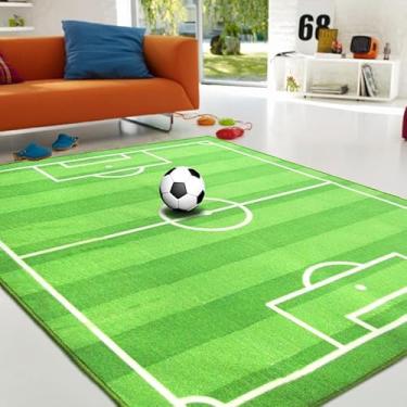 Imagem de ablieve Tapete infantil de futebol americano para quarto de meninos, tapete antiderrapante para meninos e meninas, decoração de casa, sala temática esportiva verde 120 x 80 cm